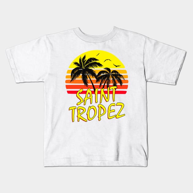 Saint Tropez Retro Sunset Kids T-Shirt by Nerd_art